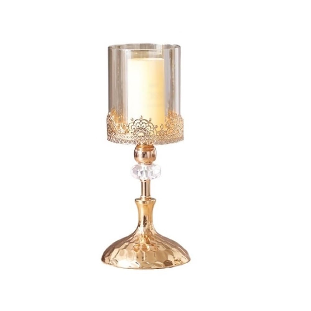 Candle Holder Golden Metal Glass Candlestick Home Dining Table Decoration Ornament Candle Holder(L)