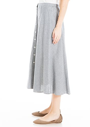 Max Studio Women's Yarn Dye Linen Skirt with Buttons2