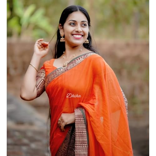 Image of Narayanpet Pure Cotton Saree for Women | Preethika Big Border Saree with Running Blouse | Tassels | Handloom Weave