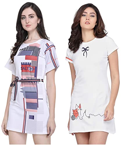 Image of J B Fashion Printed Lycra Fabric Women Dress with Half Sleeves for Fancy Dress,Stylish Dress, Casual Wear Dress for Women /Girls Dress Pack of 2