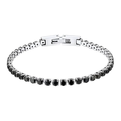 Bandmax Women Men Stainless Steel Tennis Bracelet, 7.5 Inch Black Cubic Zirconia Chain Bracelet Trendy Fashion Bracelet Jewelry For Gift Cool Bracelet For Him #TOP9
