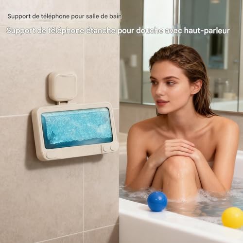 Soporte de teléfono para ducha con altavoz y rotación de 360 grados 2