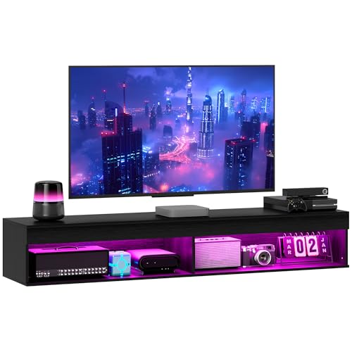 HOMCOM Mobile Porta TV fino 75" Sospeso con Luci LED 16 Colori e Modalità Regolabile con Telecomando, Mobile TV Sospeso in Legno, 180x40x30 cm, Nero