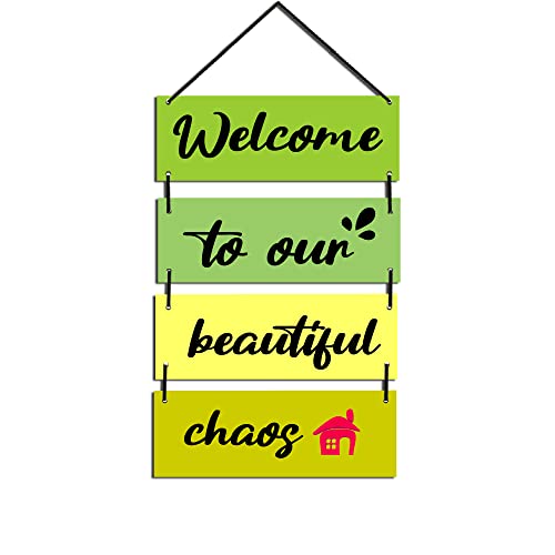 Image of EXPLEASIA Decorative Wall Hanging Wooden Decoration Item for Home Office Living Room Bedroom Decoration Items Home Decor Gift Items (Welcome To Our Chaos)