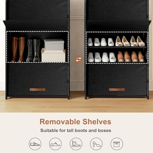 Image of Shoe Storage Organizer Stackable Shoe Box with Door Universal Size Shoe Organizer Multi Purpose Space-Saving Shoe Box for Men and Women (3 Rack) (Black, 6 Layer)