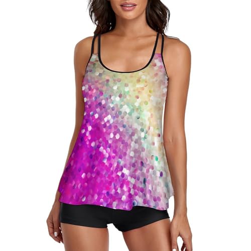 Tankini arc-en-ciel femme avec short de garçon et robe de plage pour l'été