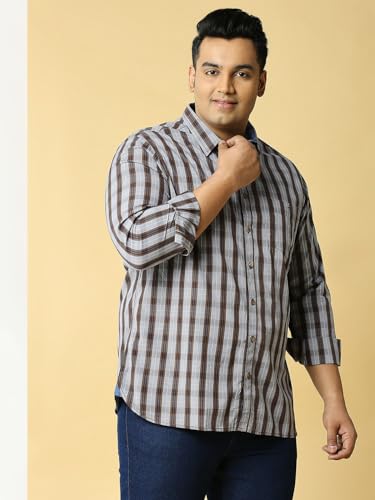Image of Thomas Scott Men Pure Cotton Regular Plus Size Premium Checked Casual Shirt