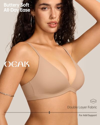 Image of OEAK Women Triangle Unlined Bra Wireless Pull On Plunge Bras