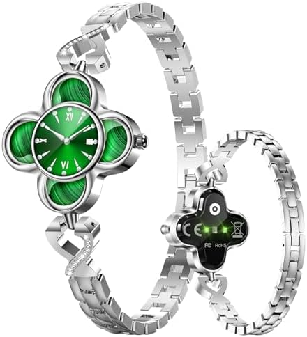 Green Lucky Clover Smart Bracelet with Quartz Clock - 24/7 Health...