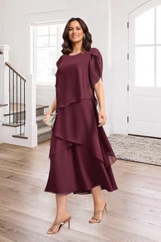 Tea Length Mother of The Bride Dresses for Women Flowy Chiffon Formal Dress for Wedding Guest3