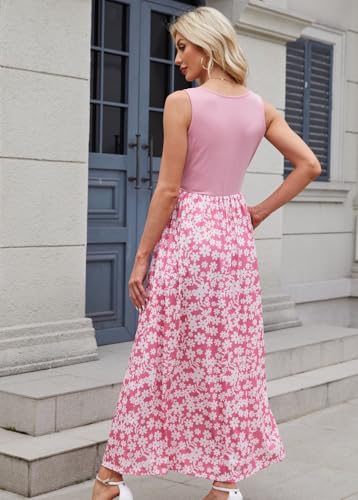 Mommy and Me Family Outfits,Sleeveless Casual Floral Dress with Pockets for Motner's Day3