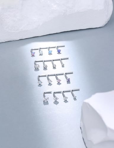Vsnnsns 18G 20G 22G Nose Rings Studs Piercing Jewelry for Women 316L Surgical Stainless Steel L Shaped Corkscrew Straight Opal Diamond CZ Nose Rings Studs Nostril Piercing Jewelry For Women Men Silver2