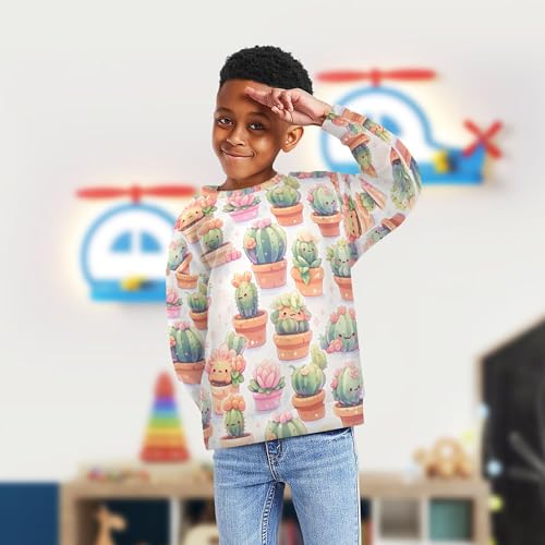JUNZAN Cute Cactus Tropical Big Girls Hoodie Sweatshirt Fleece Fall Tops Shirts Athletic 4T4