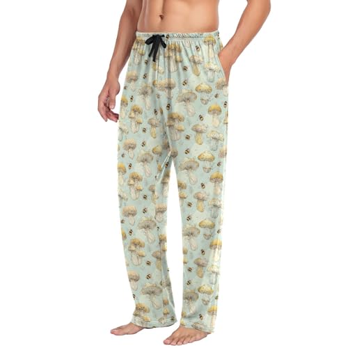 Men's Pajama Pants,Light Yellow Mushrooms Lounge Lightweight Sleep Bottoms Pants with Pockets Size S-XXL4