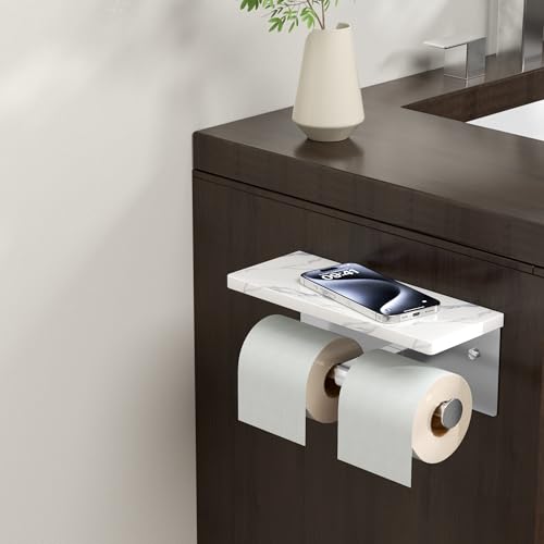 FORIOUS Double Marble Toilet Paper Holder with Phone Shelf $17.99 AC - image 2