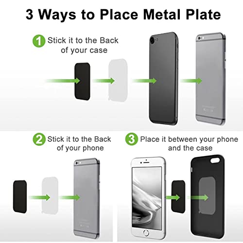 Metal Plate for Phone, [10 Pack] Replacement Mount Metal Plates Kits with Adhesive Universal for Magnetic Car Phone Holder Cradle Magnet Car Mount (4 Rectangular and 6 Round), Black+Silver