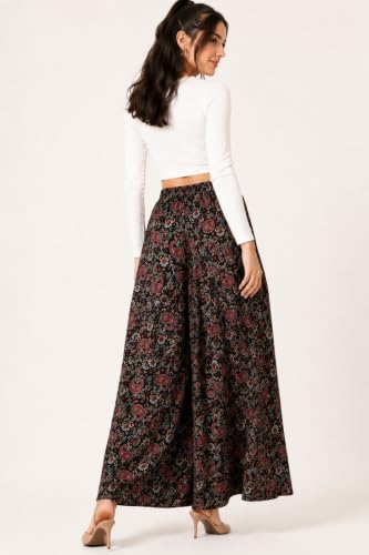 Image of Viscose Rayon Flared Printed Plazzo Palazzo Pants, Loose /Relaxed Fit Regular, Office Wear, Casual Wear Comfortable, Trouser Pants for Girls & Women Black Kerri Design (S to 3XL Size)