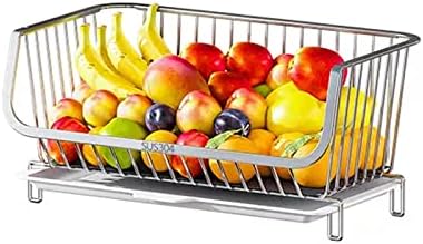 2-Tier Stainless Steel Fruit Basket Stand, Stackable Vegetable Rack, Kitchen nizer for Fresh Fruits & Veggies, Wire Storage Shelf for Home & Restaurant