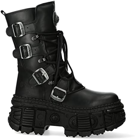 New Rock WALL373-S5 Mens Black Leather Platform Goth Boots 8.5 | Image 5