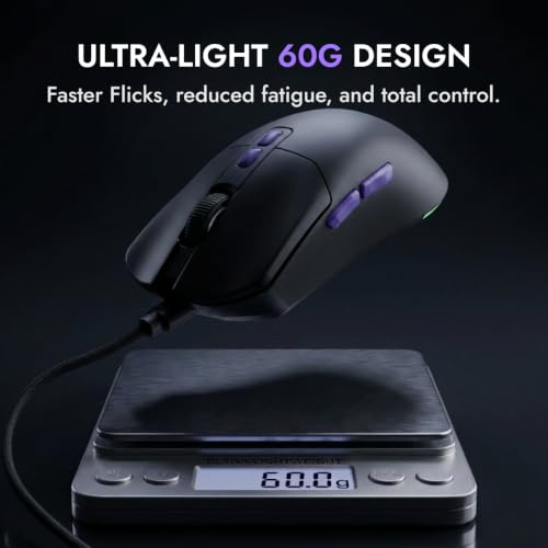 Image of Kreo Harpy Pro Wired Gaming Mouse, 60g Lightweight, Instant A926 Sensor, 16000 DPI, 1000Hz Polling, RGB 13 Modes, 7 Programmable Buttons, 1.6m Braided USB Cable