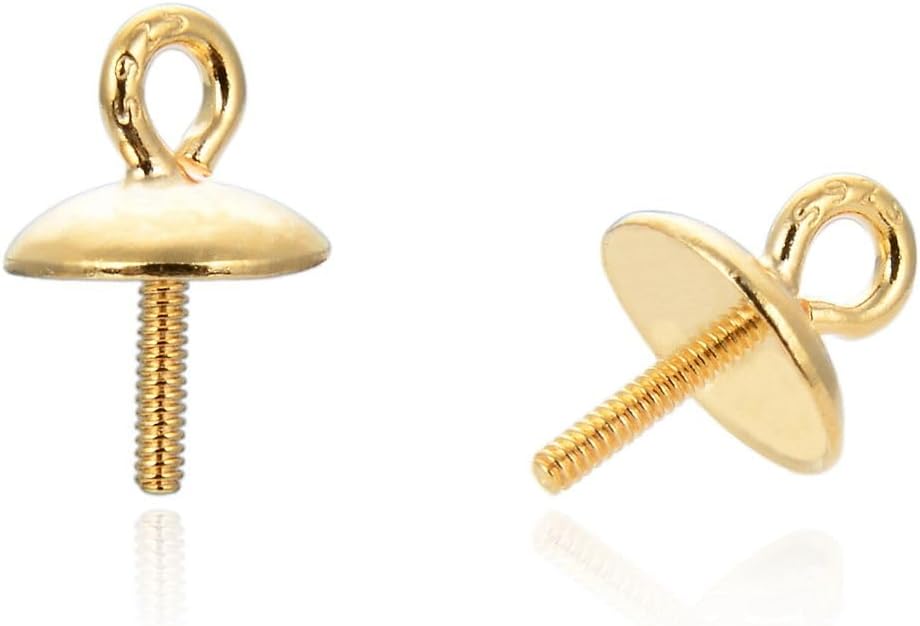 30pcs Adabele Real Yellow Gold Plated Sterling Silver Hypoallergenic Jewelry Bail Glue-On Pendant Connectors Twisted Peg Drop 8mm Cup for DIY Craft Jewelry Making SS498