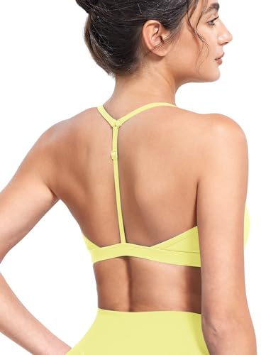 Image of YEOREO CoreFlex Sports Bras for Women Strappy Padded Halter Open Back Light Impact Deep V Neck Yoga Workout Gym Tops
