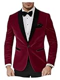 Velvet One Button Blazer Jacket for Men Fashion Shawl Lapel Lightweight Business Casual Sport Coat Light Burgundy XXS