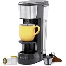 CHEFMAN Single Serve Coffee Maker, K Cup Coffee Machine Compatible with K-Cup Pods and Ground Coffee, Brew 6 to 12oz Cup Drip Coffee Maker, 40oz Water Reservoir, Cup Lift, Filter Included