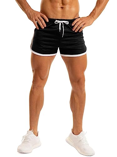 Ouber Men's Fitted Workout Gym Lifting Running Mesh Shorts (A-Black,S)