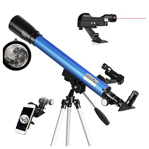 Télescope avec Red Dot Finder, Télescope Astronomique avec Ouverture de 50 mm, Trépied Rétractable, Télescope Multicouche pour Enfants Débutants avec Adaptateur Téléphonique