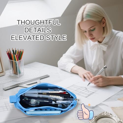 Image of Pencil Case with Zipper, Pencil Pouch for Students, Large Capacity Oxford Pen Bag for Girls, Portable Pouch for School & Office