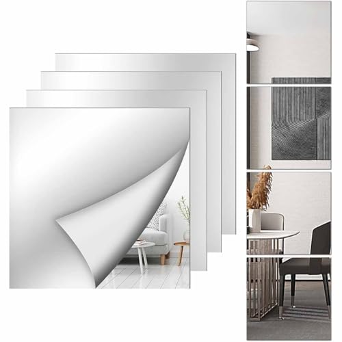 Home Gym Wall Mirrors 12 x 12inch - 4Pcs Wall Mounted Mirror Glass Frameless Full Length Mirror Tiles Table Centerpieces for Wedding Bedroom for Home Gym, Door & Bathroom