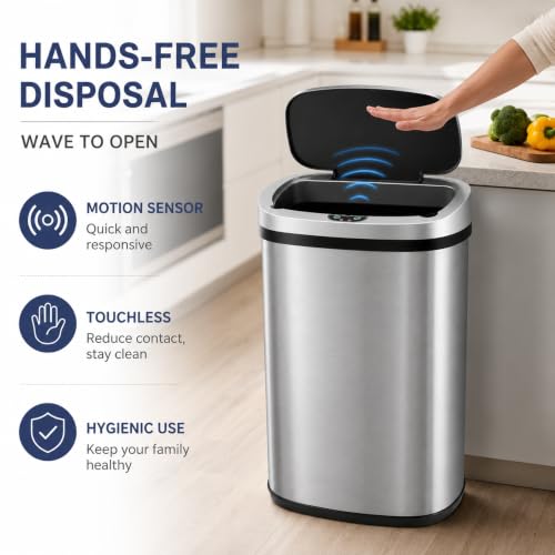 Caneca de basura automática Touchless 13 gal plata miniatura 2