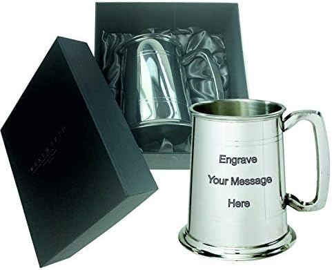 Wentworth Pewter - Double Lined Pewter Tankard, Beer Mug in Presentation Box, Fathers Day Birthday Wedding Gift, Engraving Available