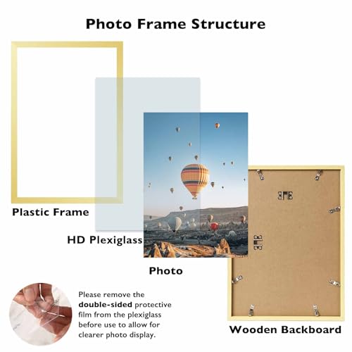 Image of JCJMY 9x14 Picture Frame Gold for Wall Hanging, Wall Mounting Horizontally or Vertically, 9 x 14 Wall Gallery Poster Photo Frame with Shatter Resistant Plexiglass, Gold