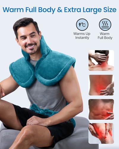 Image of RENPHO King Size Heating Pad for Back, Birthday Gifts for Women Men Mom Dad, FSA Eligible, 24 inchx37 inch XL Large Weighted Electric Heat Pad for Neck and Shoulders, ETL Certified, Blu