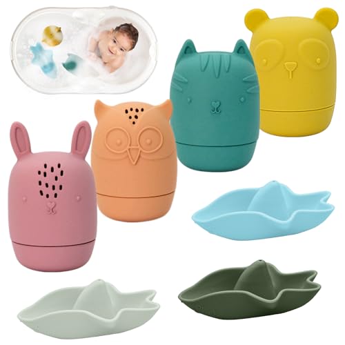 Dhnvcud 7er Set Badespielzeug Baby ab 1 2 3 4 Jahr, Silikon Wasserspielzeug Kinder Badewannenspielzeug Pool Schwimmbad Spielzeug Schimmelfreies
