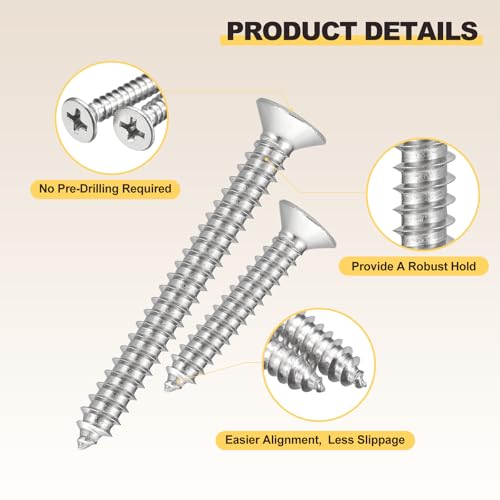 METALLIXITY 50Pcs (ST5x40mm) Tornillos para madera Phillips avellanados de acero inoxidable SS304 miniatura 3