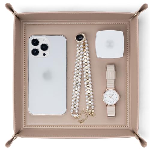 VLANDO レザートレイ 折り畳み式 小物入れ 正方形 アクセサリー収納 腕時計 鍵 スマホ メガネ 男性 玄関 カフェ プレゼント (トフィー)