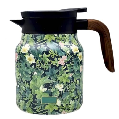 Akfldms Vintage Blumenmuster Wärme Carafe Edelstahl Tee Eingebauter Infuser mit Deckel für Heiße Getränke Grün
