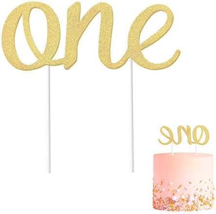 Gold 1st Birthday Topper, Double Sided Glitter, Number One Cake Topper Decoration, One Year Bday Party Decor for Girls and Boys, Couples And Marriage First Anniversary