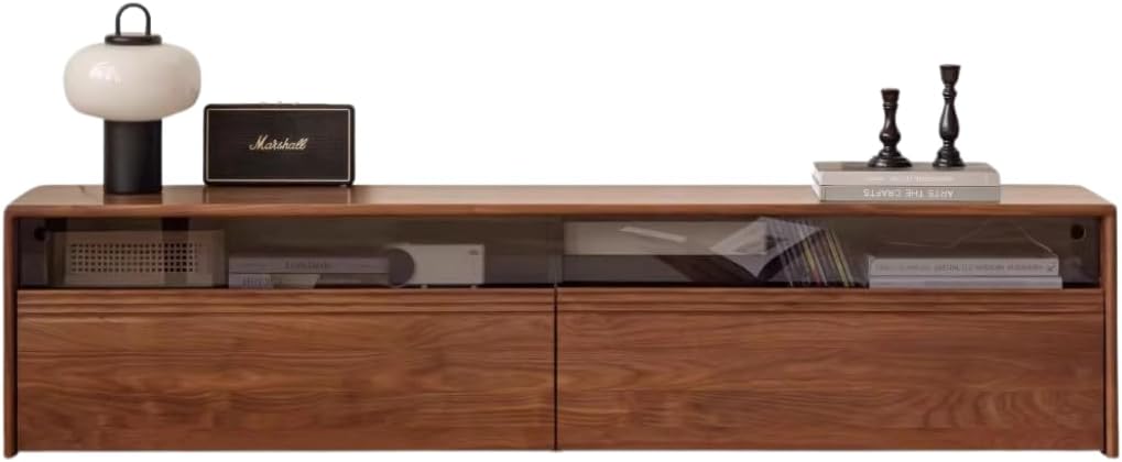 GVAwood Black Walnut Solid Wood TV Cabinet LED Light Floor Cabinet. 78.7х15х16.3 inch / 200х38х41.5 сm/Rich Dark Walnut Color/Black Walnut TV Cabinet