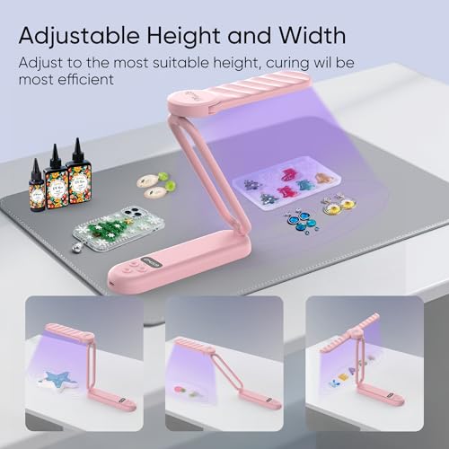 PPESULK 34 LEDs Cordless UV Light for Resin, Fast Curing Foldable UV Resin Lamp with LCD Timer Display, Rechargeable 3000mAh UV Lamp for Jewelry Making, Resin Molds & DIY Resin Crafts (Pink) by PPESULK - Image 4