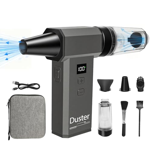 2-in-1 Elektrische Staubgebläse & Mini Staubsauger - 180000 U/min Druckluftspray mit Turboleistung 100-Stufen Compressed Air Duster mit LED Display 8000mAh Akku Gebläse für PC Tastatur Auto Haushalt
