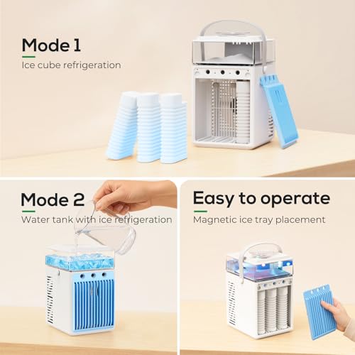 Portable Air Conditioners, 4-IN-1 Evaporative Air Cooler with App Control, 800ml Water Tank, Rechargeable Mini Air Conditioner, 3 Speeds & 3 Mist, Colorful Night Light Cooling Fan  image 2