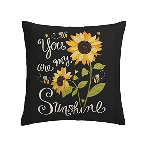 Hitamus You are My Sunshine Sunflower Decorative Throw Pillow Case Square Cushion Cover Soft Polyester Pillowcase for Sofa Couch Bed Home， 18x18 Inch Cover