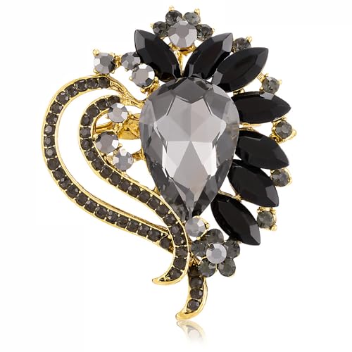 Image of LAXPICOL Vintage Austrian Crystal Elegant Heart Flower Brooch Pin For Women Wedding Broach Pin