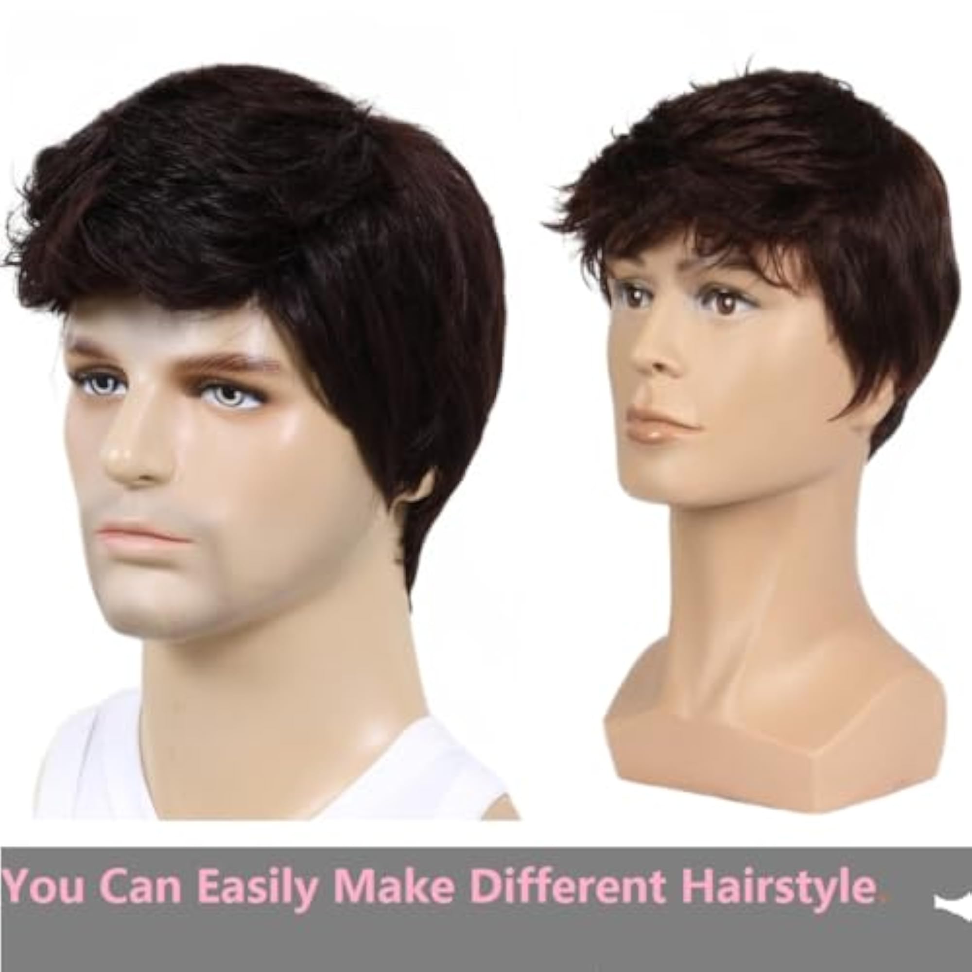 Men's Short Brown Synthetic Wig for Daily Wear