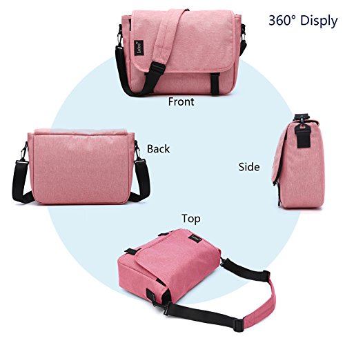 Loiee 14 Inches Classic Canvas Mesenger Bag,Water Resistant Vintage School Bag,Pink #TOP2