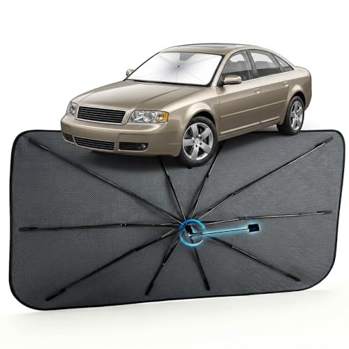 Image of Car Windshield Sun Shade for Audi A6 1995-2004 - Reflective Coated Fabric Sunshade Umbrella for Front Window, UV Protection Heat Shield Sun Blocker Heat Reflector, 1:1 Exact Fit Keep Car Cool